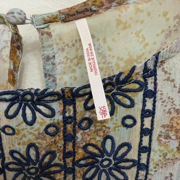 Free People Country Roads Mini Dress Lightweight Embroidered Ruffle Blue Size XS - Picture 10 of 11
